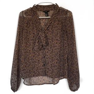 H&M Multicolor Sheer Bow Tie Blouse – Size 4